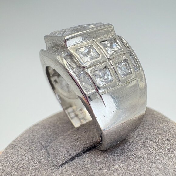 VTG Sterling Silver 925 Cubic Zirconia Tapered Band Statement Ring Size 8.75 - Picture 7 of 11